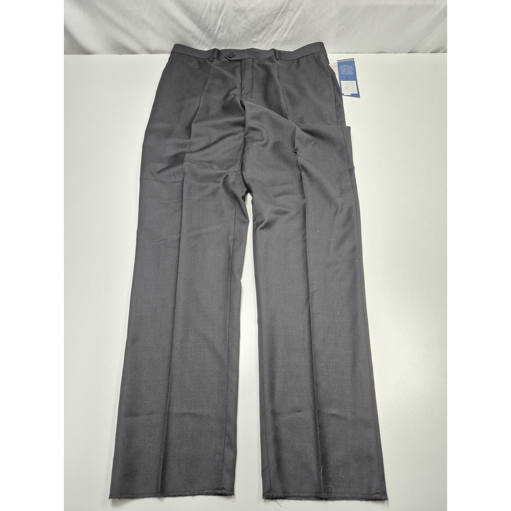 Leonardo Valenti Suit Pants Mens 40x36 Black 100% Wool Flat Front Unhemmed NWT
